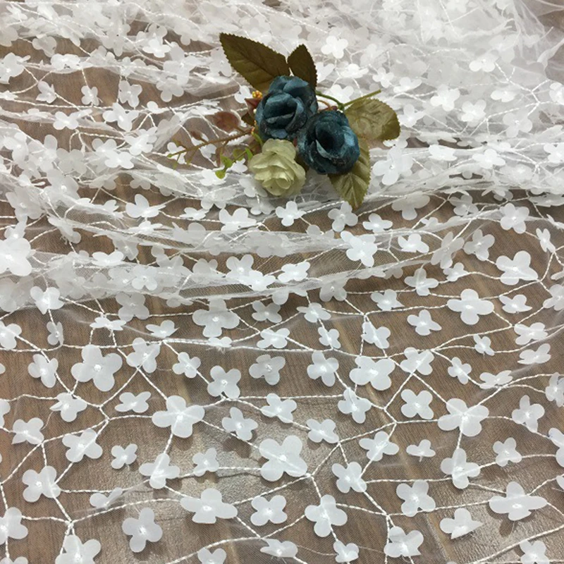 2021 Factory Direct Womens White Laser Mesh Custom 3d Embroidery 4 Leaf Clover Lace Clothes Fabrics For Wedding Dress Shirt