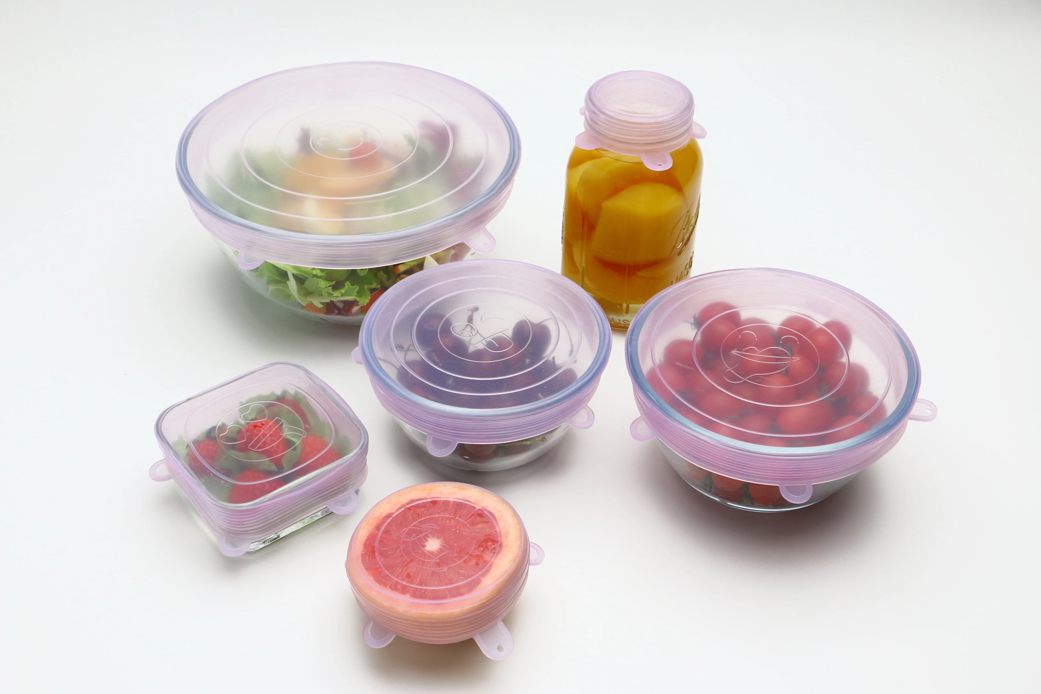 Small Kitchen Gadgets Food Grade 6 Pack Bpa Free Reusable Silicone Super Stretch Lid Set of 6 Silicone Stretch Lids