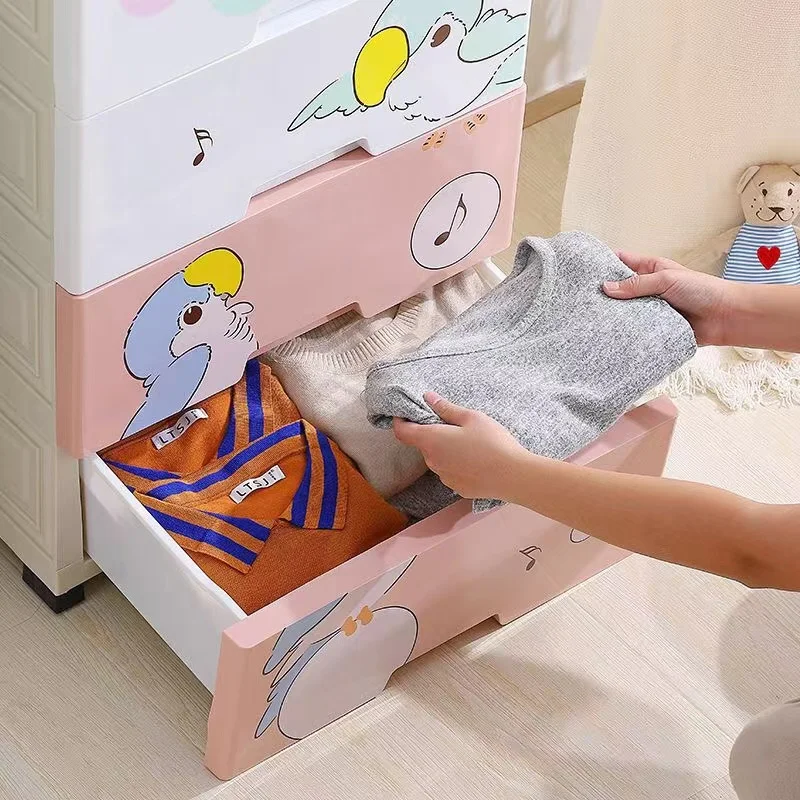 Baby Drawer Storage Cabinet Multi-layer Plastic Cartoon with Lock 5 Layers Shenzhen Living Room Canvas Plastic Wardrobe Modern