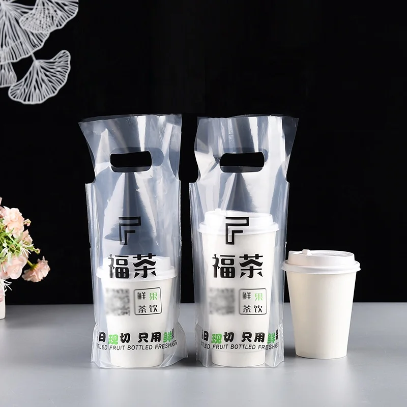 LDPE высокая прозрачная вырезанная ручка пластиковые чашки для напитков пакеты пузырьки чай кофе сумки переноски