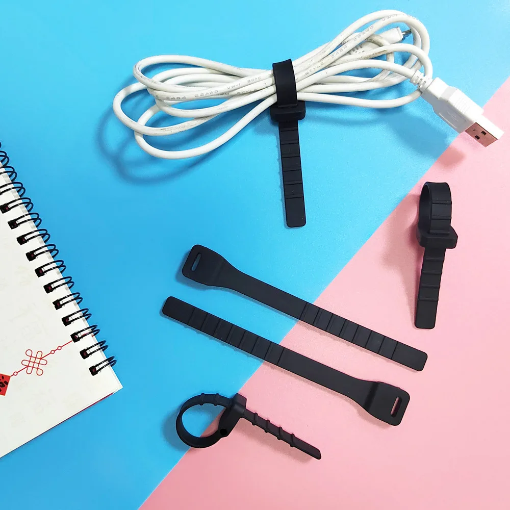 Reusable Self-locking Eco Friendly Colorful Magic Cable Tie Silicone Wire Management Rubber Cable Ties Strap Band Manufacturer