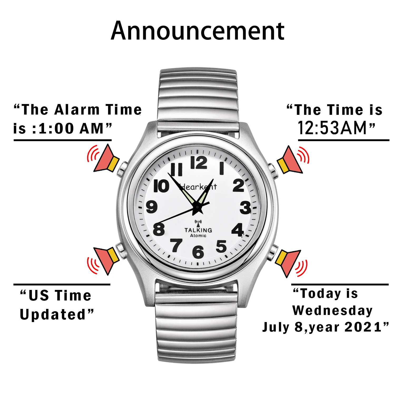 Hearkent  Atomic Talking Watch for Old Men Speaking Wristwatch for Blind Elderly Visually Impaired Low Vision