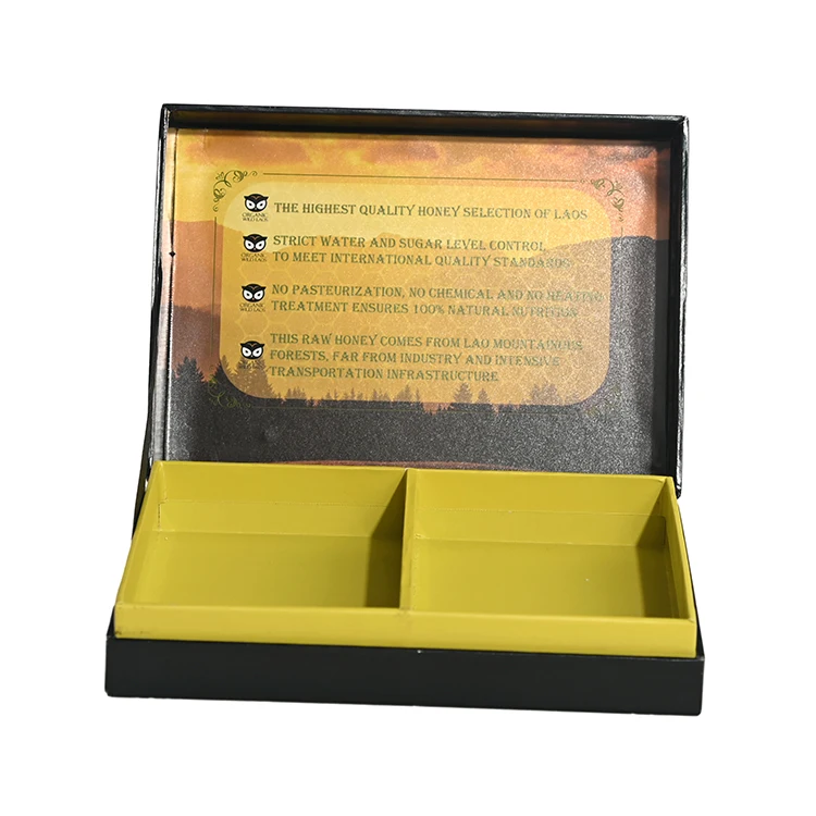 Custom High Quality Rigid Paper Empty Cardboard Magnetic Flip Honey Packing Box With Divider
