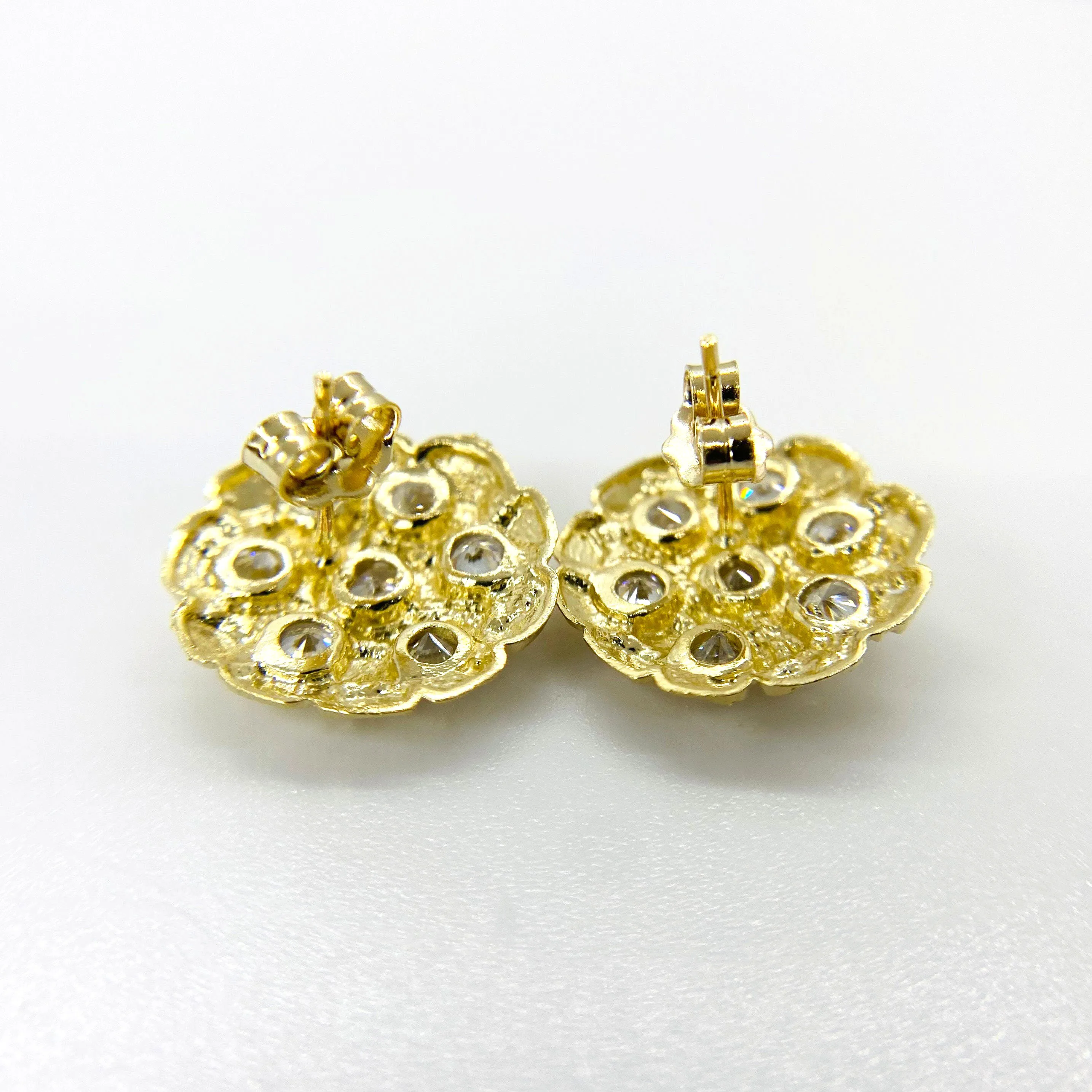 Duyizhao Best Selling 14k Gold Plated Nugget Round Circle Brass CZ Stud Earrings Butterfly Back for Men/Women Unisex