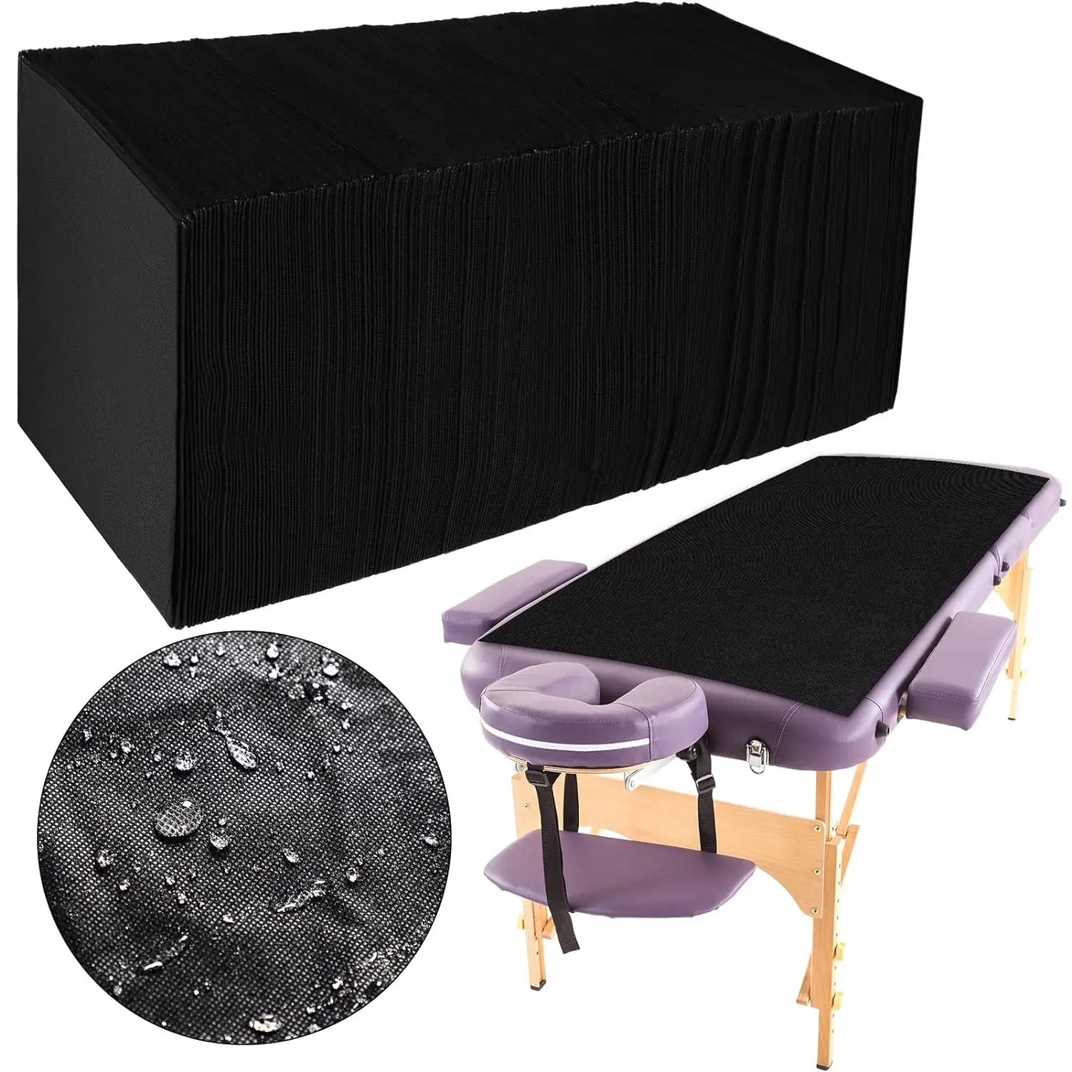 Disposable Bed Sheets Non-Woven Spa Sheets Black Waterproof Oil Proof Bed Cover Massage Table Sheets for Spa Tattoo Hotel Salon