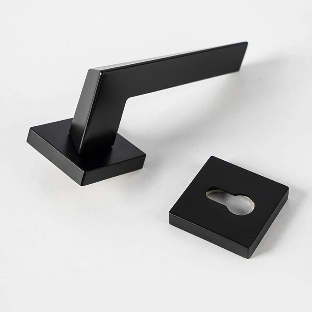 Modern luxury Italian Matt Black interior door knobs mortise Accessories European Zinc Aluminum Square Lever lock Handles