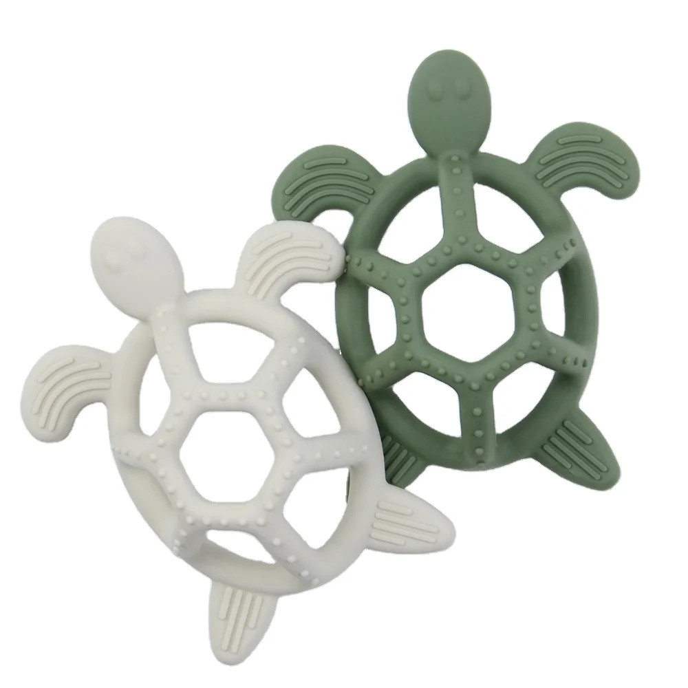 Cute Smooth Chewable Teether Toys BPA Free Food Grade  Silicone Sea Turtle  Shape Training  Graps Baby Teether