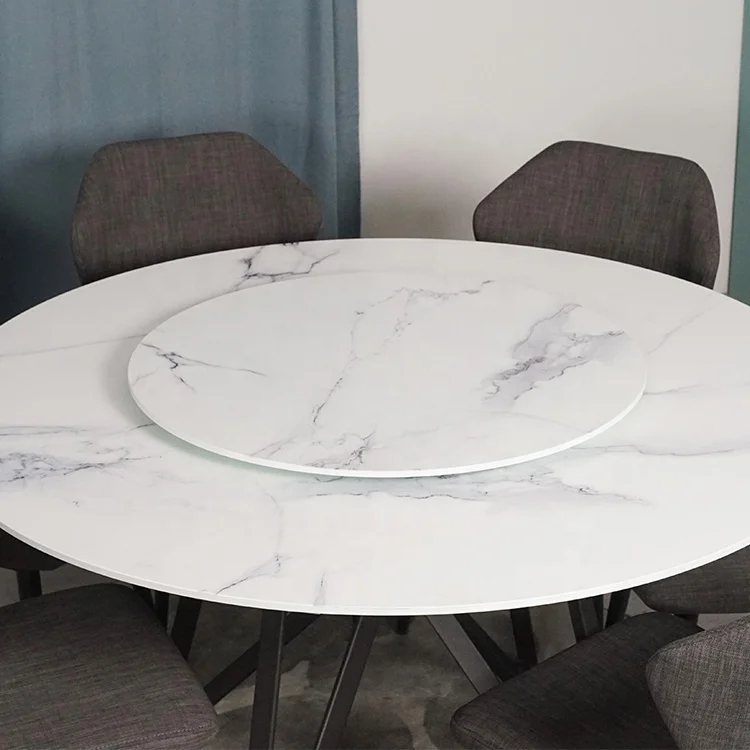cheap Modern Glass Dining Furniture Rotatable Round Dining Table Set