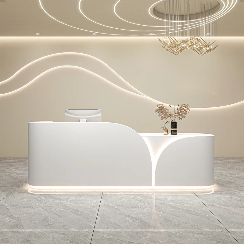 High quality outlet shopping mall beauty salon bar checkout LED lights with wooden paint to accept custom salon reception desk