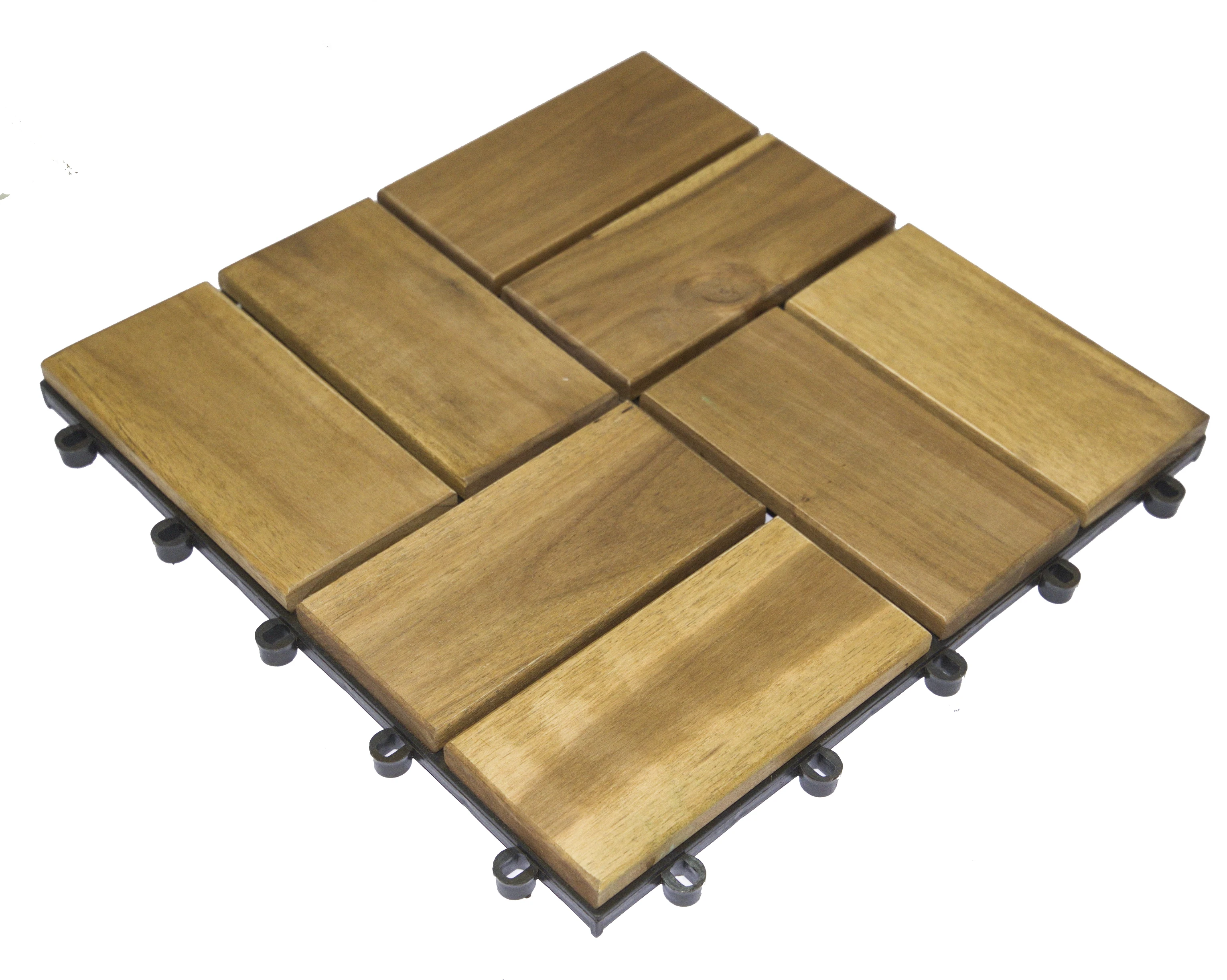 Interlocking Wood decking Tiles with Plastic Base Acacia wood from Vietnamese plantations easy to assemble