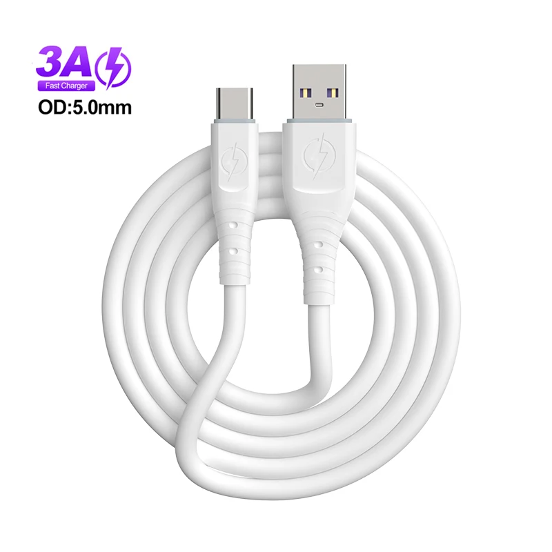 wholesale 3A 5A type c cable fast charging Silicon usb data cable OD5mm super current mobile phone cable usb tipo c for sumsung
