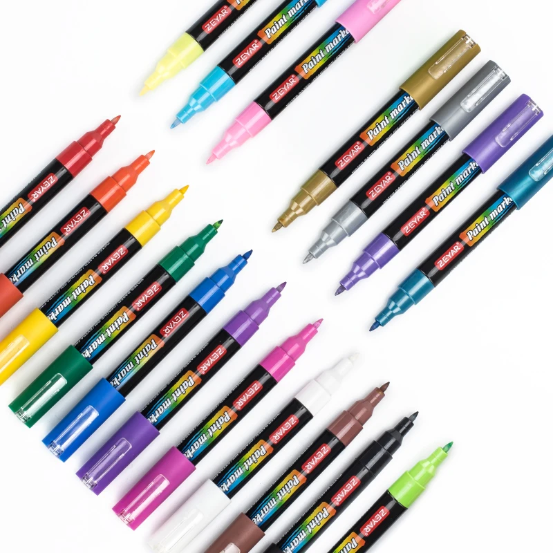 Индивидуальные Акриловые Ручки ZEYAR для рисования, очень тонкие, на водной основе, перманентные чернила, posca, фломастеры для рисования на скалах, 64 цвета