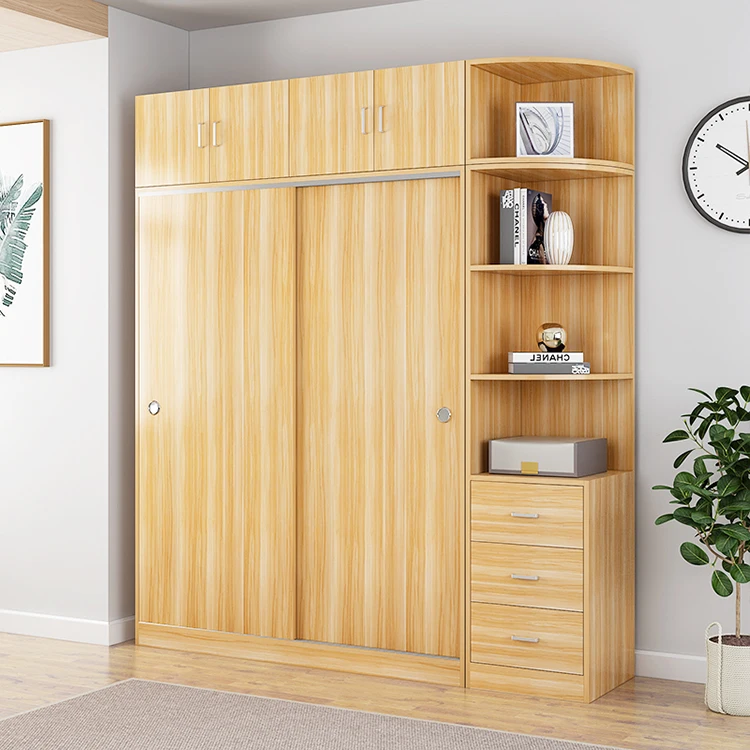 New Design Wooden Sliding Door Wardrobe Simple Modern Panel Wardrobe Storage Cabinet