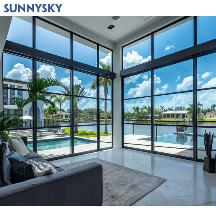 Sunnysky Cheap Wholesale Custom Australian House Custom Fixed Corner Windows Black Large Double Glass Picture Windows