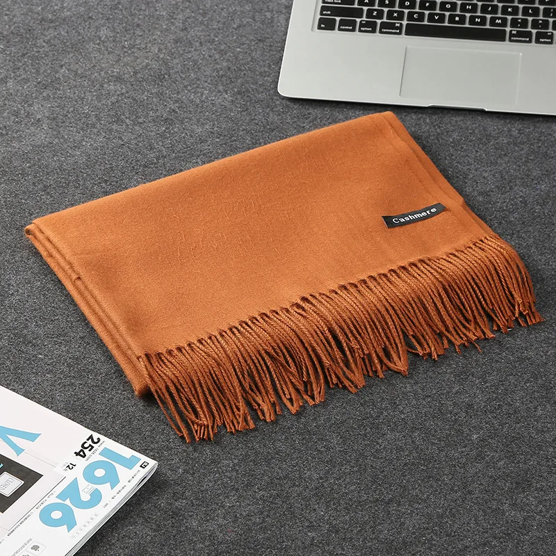Autumn and winter cashmere monochrome fringe plain weave 29 color stock china long warm pashmina scarf cashmere