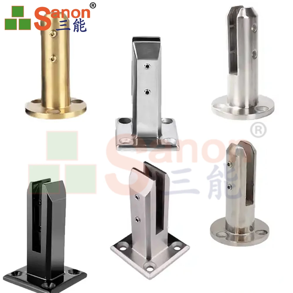 SANON Frameless Balustrades Fitting Glass Holder Clips 304 316 2205 Stainless Steel Glass Spigot Clamp