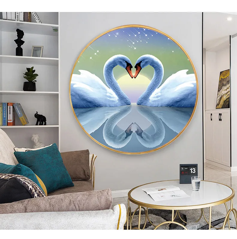 new lovely swan heart big size 60cm 70cm 80cm 90cm  big round with metal circle ring frame diamond painting