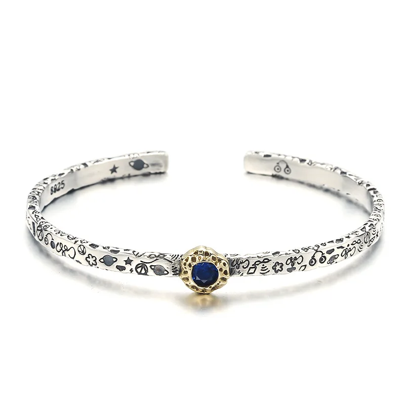 Punk style fashion jewelry 925 silver jewelry mexican retro silver vintage 925 sterling silver cuff bracelet for women