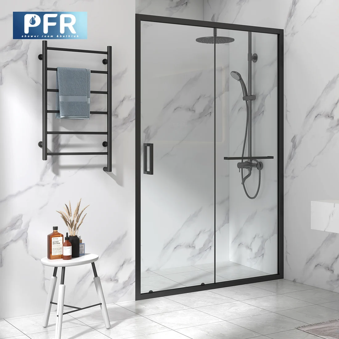 Hot sales custom size bathroom black aluminium alloy sliding door smart glass shower shower enclosure