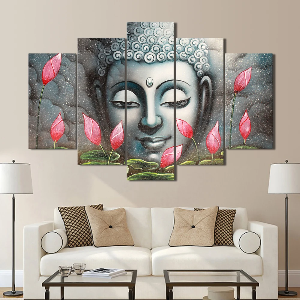 5 pieces unique Lord Buddha design wall art canvas painting