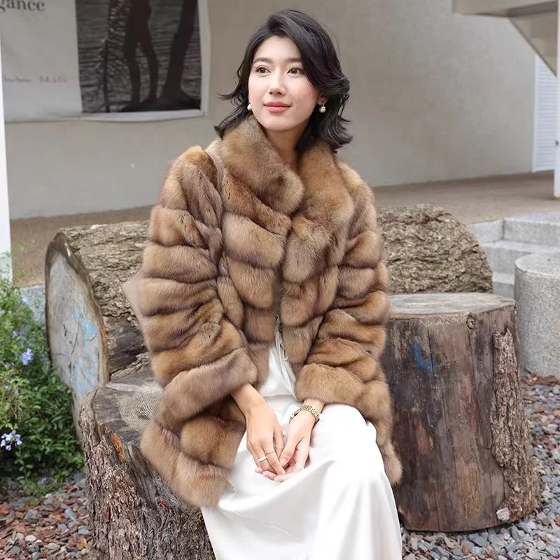 custom Women  Russia  real sable fur   coat   Winter Long 75cm pure natural sable fur overcoat