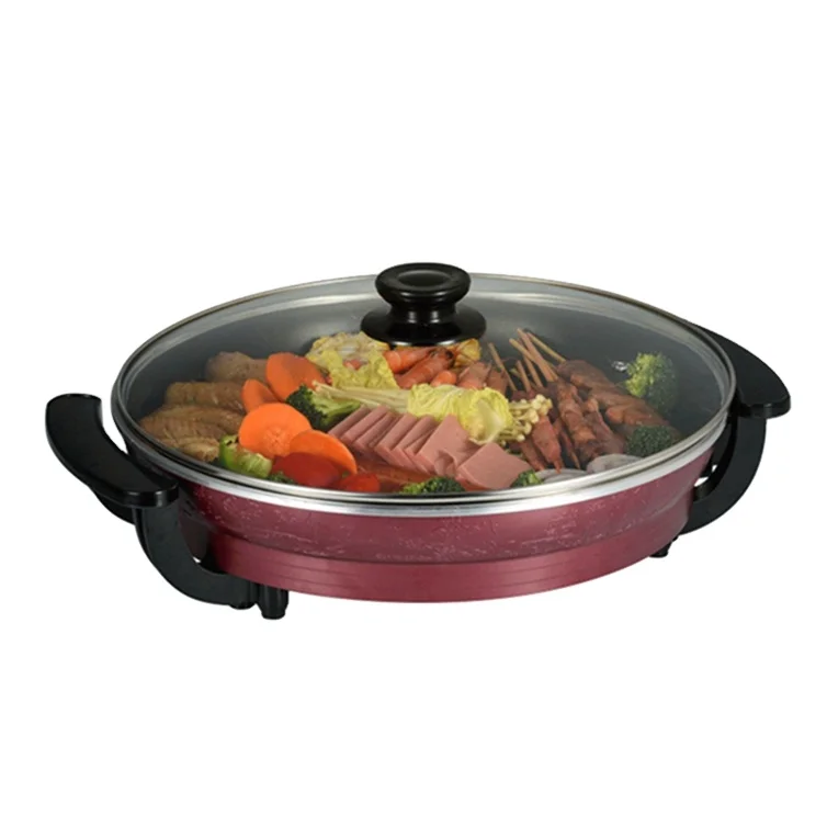 Круглая электрическая кастрюля для приготовления пиццы с контролем температуры и крышкой из закаленного стекла