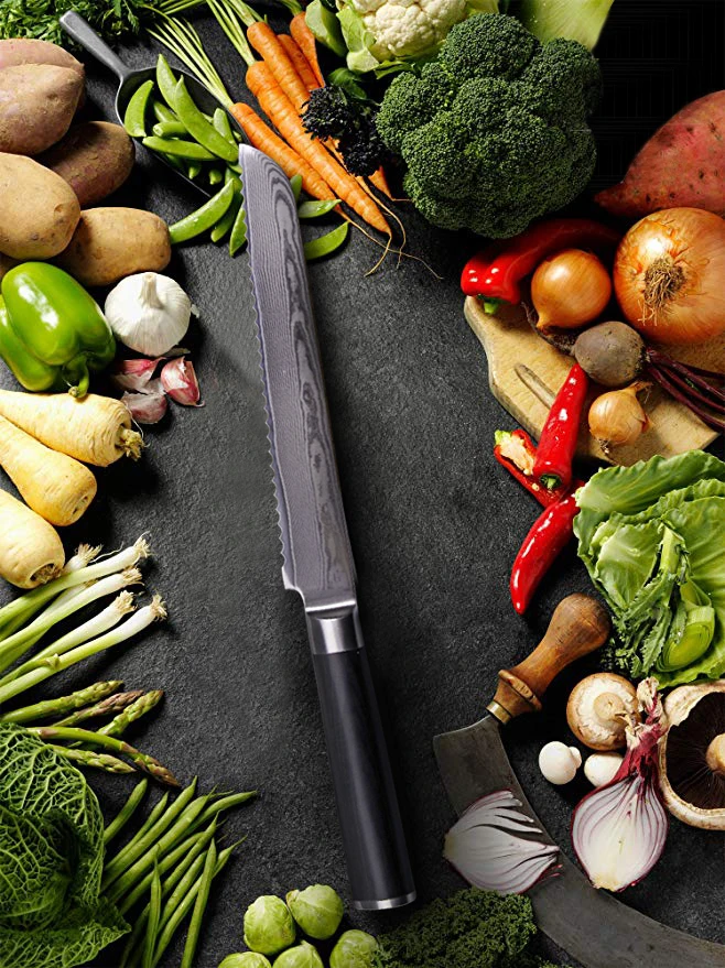 
Serrated Damascus Steel Bread Knife 8inch 
