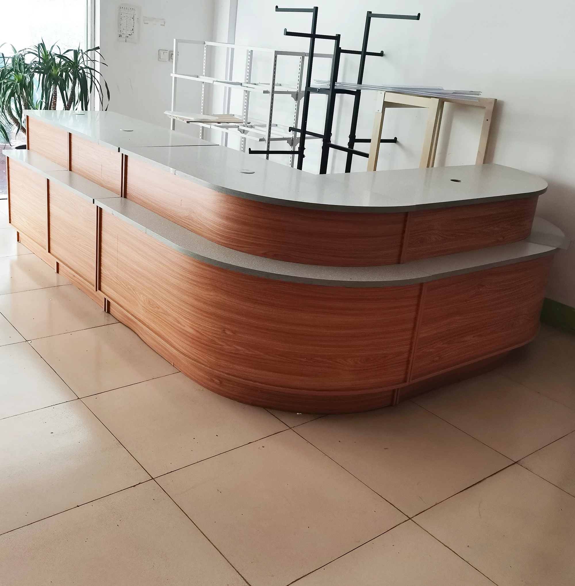 wood cash desk register table checkout counter with maple paper melamine with drawer cabinet
