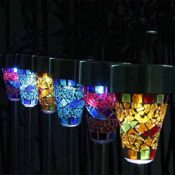 Led mosaic solar light garden stick lamp