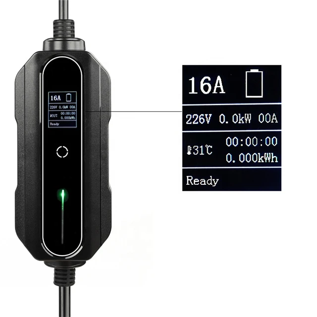 
Portable EV Charger AC Type1 10A/16A/20A/24A/32A Adjustable current Screen Display level 2 Home CE TUV OEM 