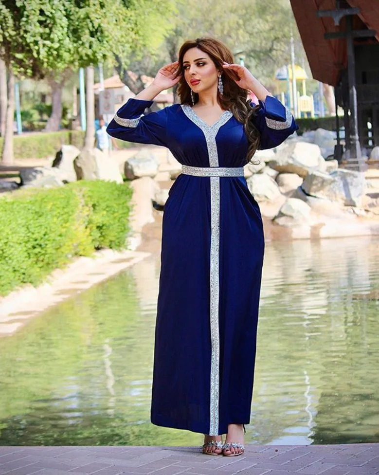 Luxury Diamond Designer Belt Dubai Kaftan Evening Islamic Clothing Muslim Dresses for