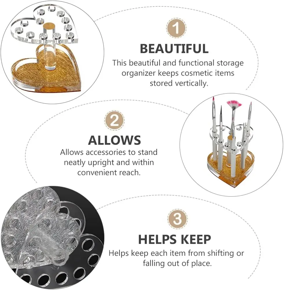 Makeup Eyebrow Pencil Manicure Brush Heart Acrylic Storage Holder 12 Holes Nail Tool Pen Holder