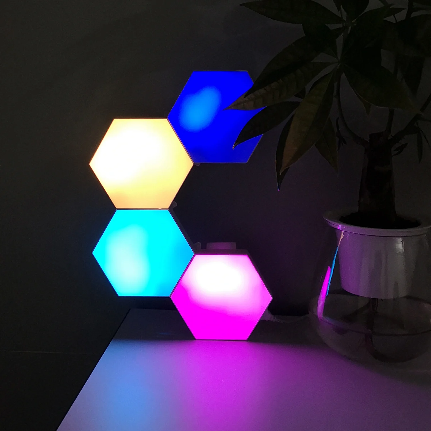 Amazon hot creative new led quantum lamp hexagon wifi-controlled night light Hexagon Lights sync with music light for decoration
