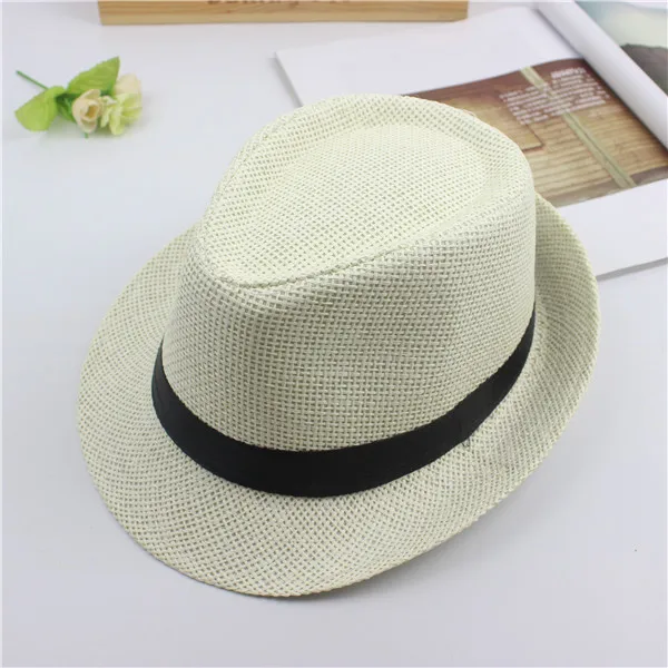 
Summer British roll brim straw kids boy women men travel shade beach jazz straw hat cap 