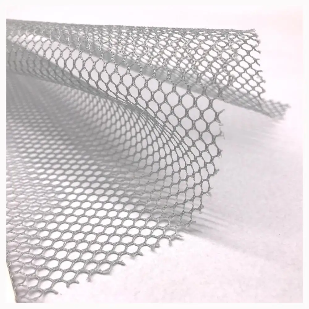 Hexagon Honeycomb Mesh Fabric for Shoe Bag Chair Hat Lining Stock 100% Polyester Plain Knitted Mesh Fabric Plastic Wedding Dress