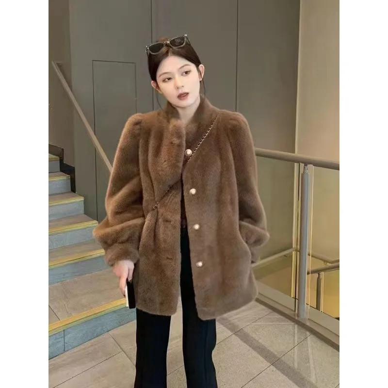 Dropshipping 2024 winter women clothing women Faux Mink Fur Trench Cozy  Coat With Lapel For women Winter Outwear