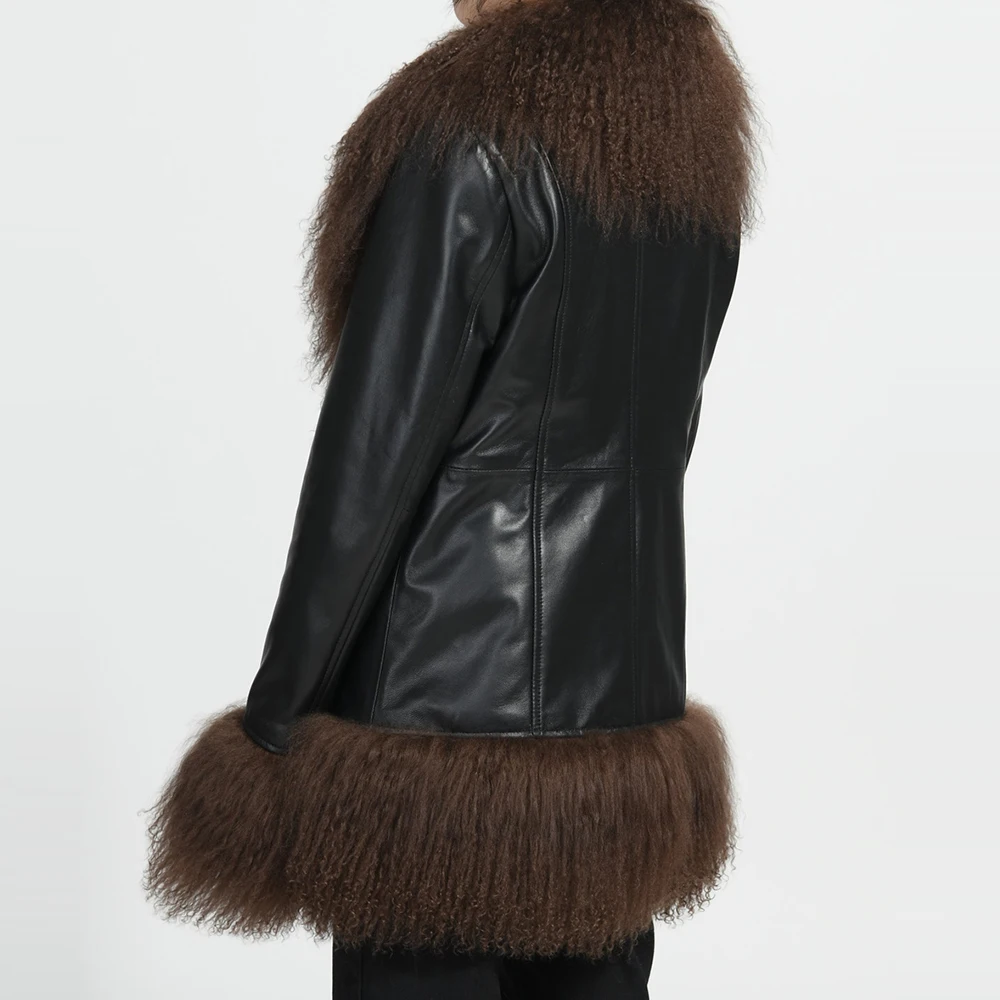Winter Warm High Quality Wholesale Genuine Sheep Leather Jackets Wholesale Mongolian Fur Leather Woman Jacket