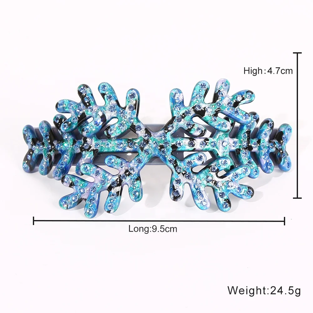 Luxurious Christmas snowflake hair clamp acetate diamond hair barrettes for thick hair
