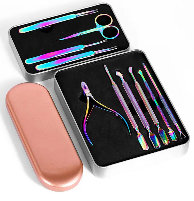 MEETNAIL tweezers Cuticle Pusher Multiple Functional Manicure Set  Professional Stainless Steel Tools Colorful