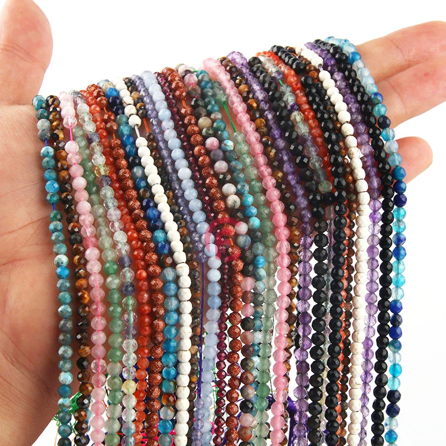 2mm 3mm 4mm Natural Stone Crystal Faceted Loose Beads Gemstone Amethyst Rose Quartz Citrine Diamond bead for DIY jewelry making