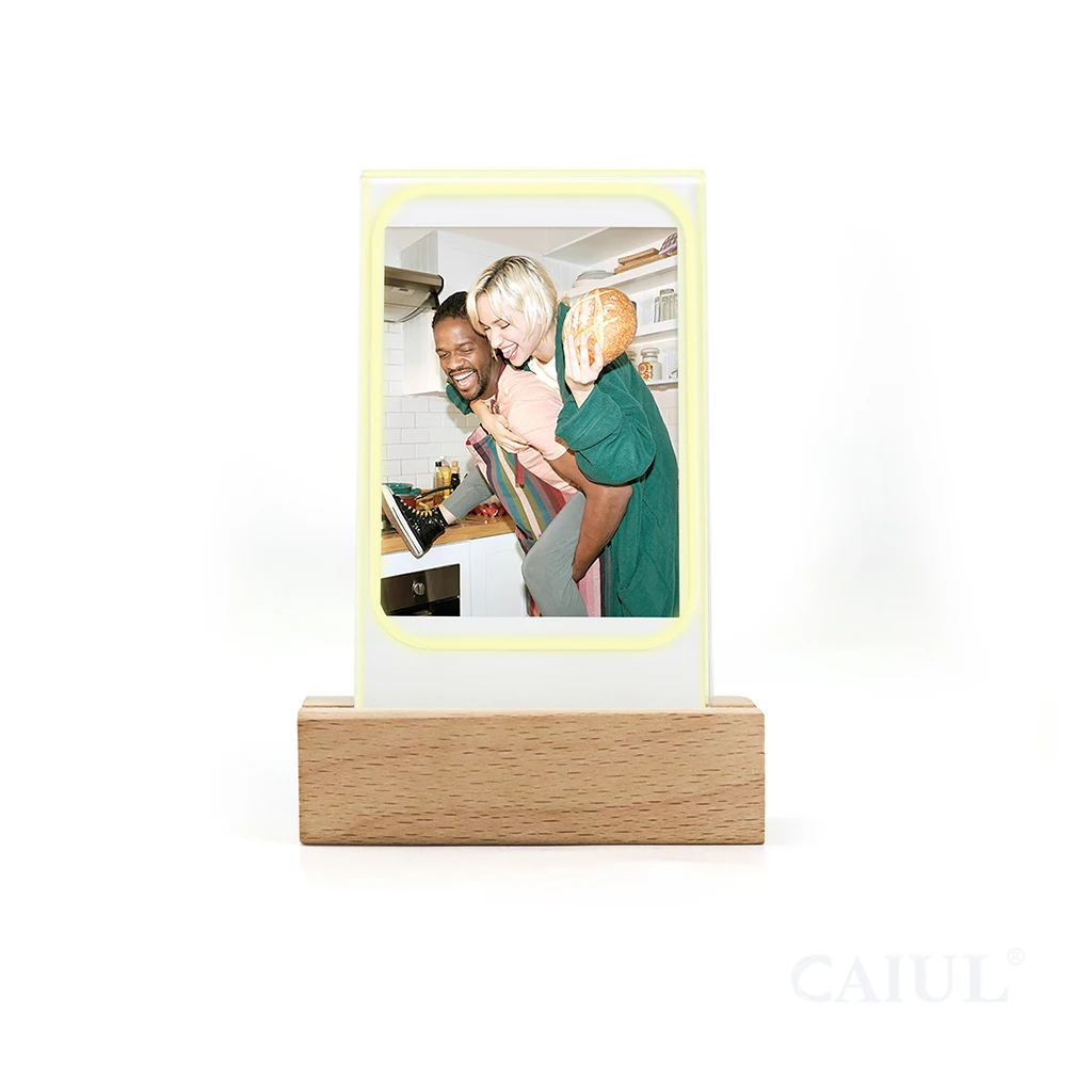 New Arrival Luminous Wood Stand Instax Mini Photo Film Picture Frame With Plywood Stand Led acrylic frame