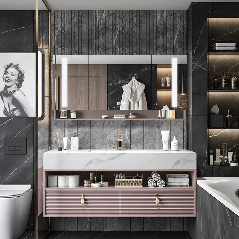 Factory supply Sink New Design Gold Color Bathroom Vanity With Cabinets