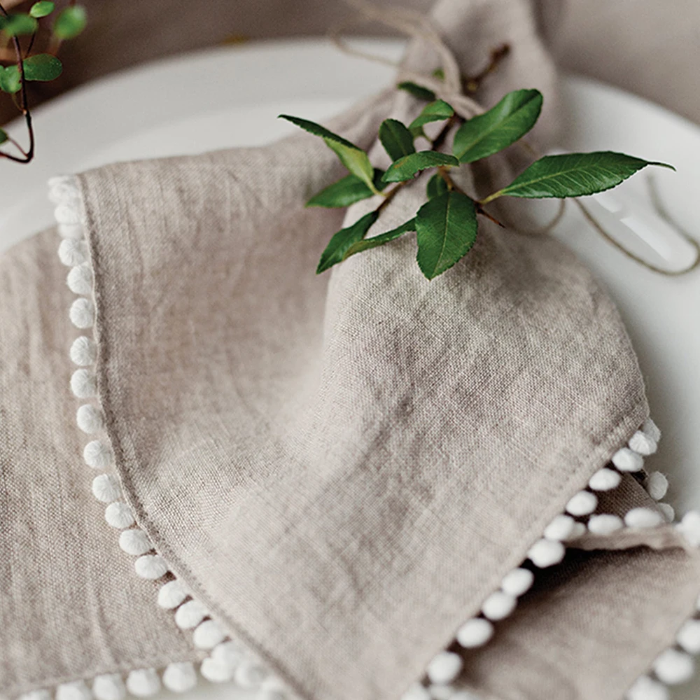Custom Size Lace trim linen cloth Napkin for hotel pure Linen placemat organic embroidered Linen cotton Wedding Napkins