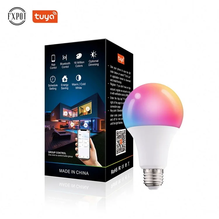 Fxpot Лидер продаж, умная лампа, светодиодная лампа с регулируемой яркостью RGB, управление приложением, E27, B22, 12 Вт, умная лампа