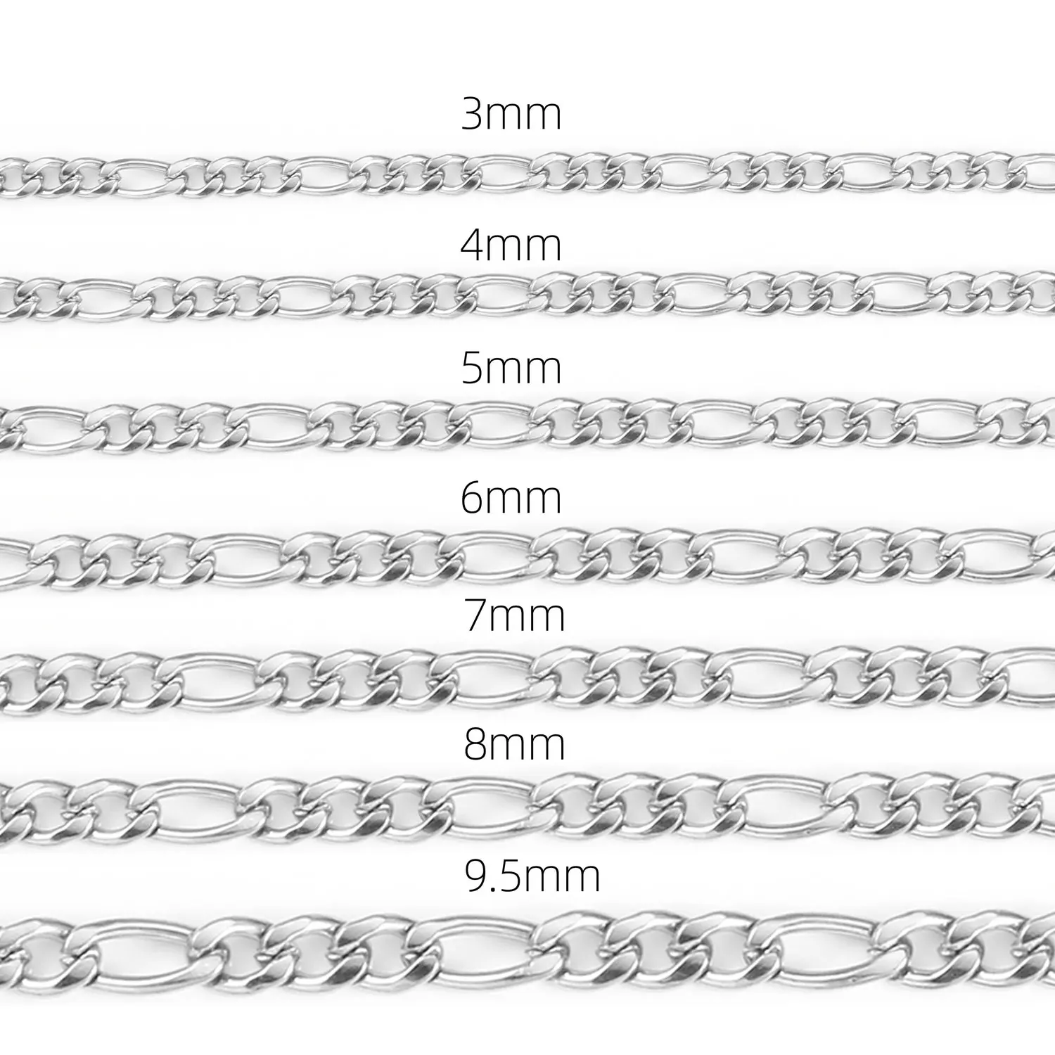 Jewelry Chunky Chain Necklace Figaro Link Chain Necklace Silver Plated 316 Stainless Steel Wholesale Custom Men Necklaces 50 Pcs