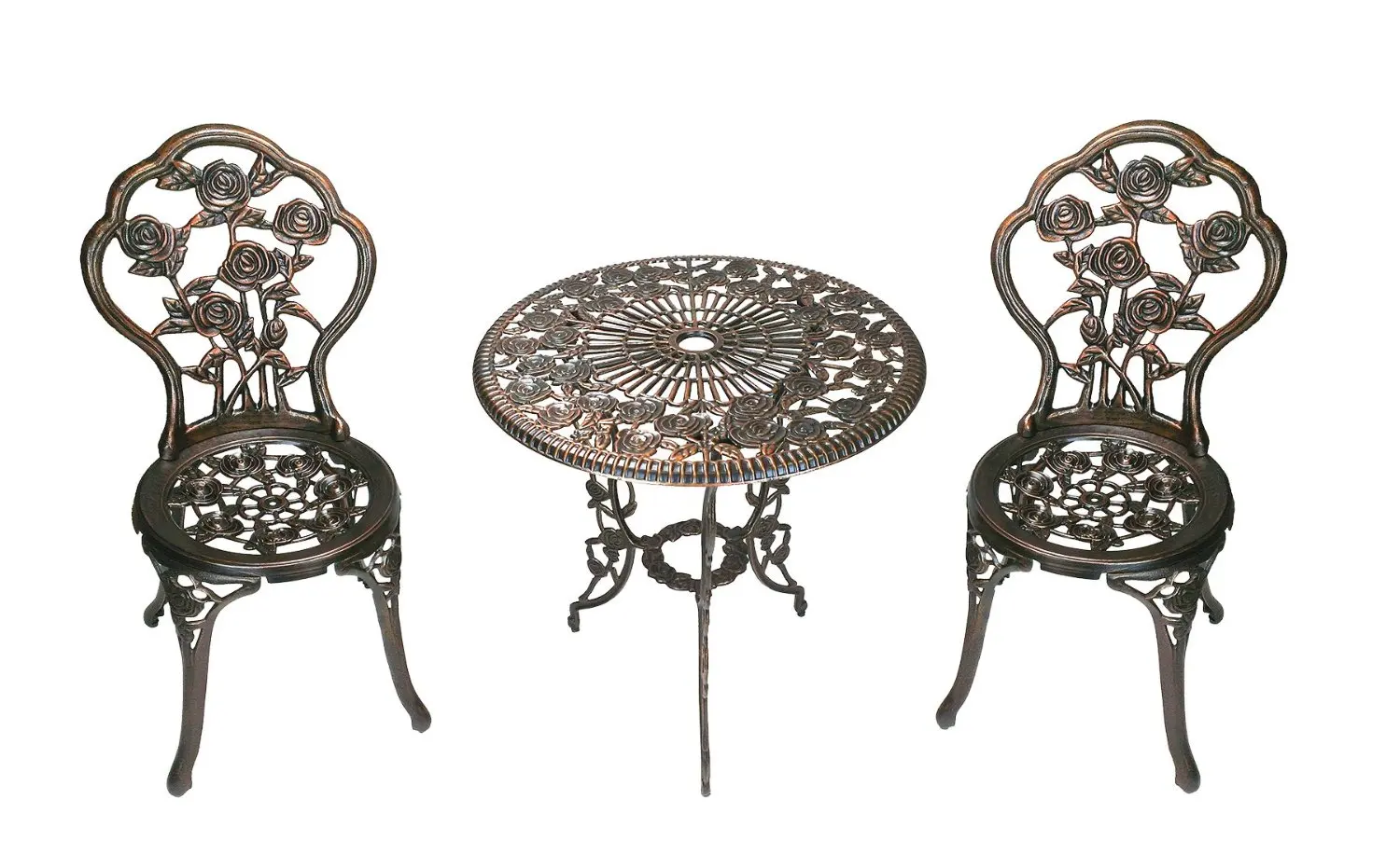 3 piece rose style outdoor garden furniture cast iron bistro chair
