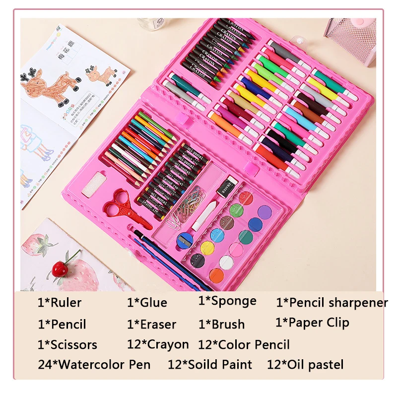 
High Quality 86 pcs Set 24 Colors Marker Pen Children Drawing Gift Kawaii School Supplies Stationery Set 