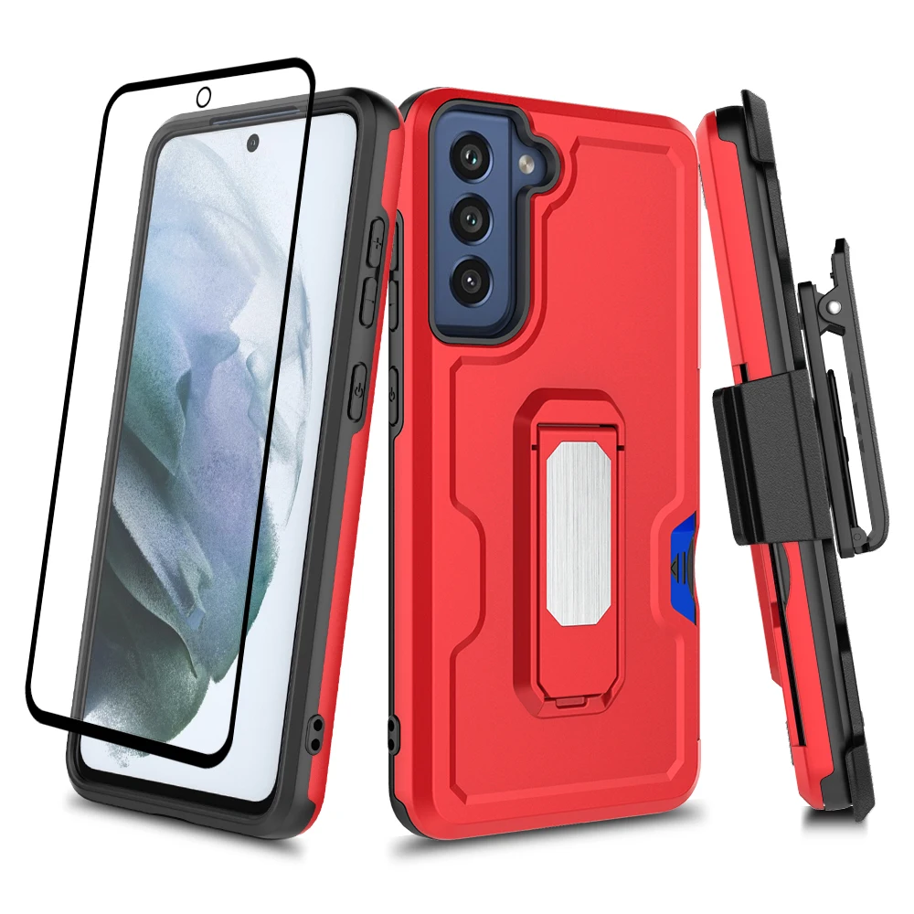 For Samsung S21FE case Armor 3 in 1 TPU PC With Black Clip Shockproof Cover Mobile phone accessories