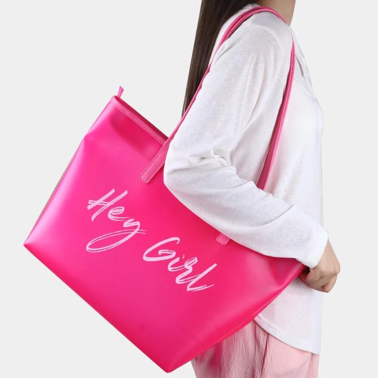 Hot pink custom logo Beach Bridesmaid Tote Bag Customizable Clear Bachelorette Party Gift Transparent BeachBag