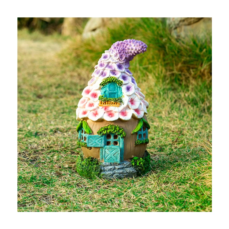 High Fairy Houses Solar Light Tree Miniature Flower House Resin With Best Quality